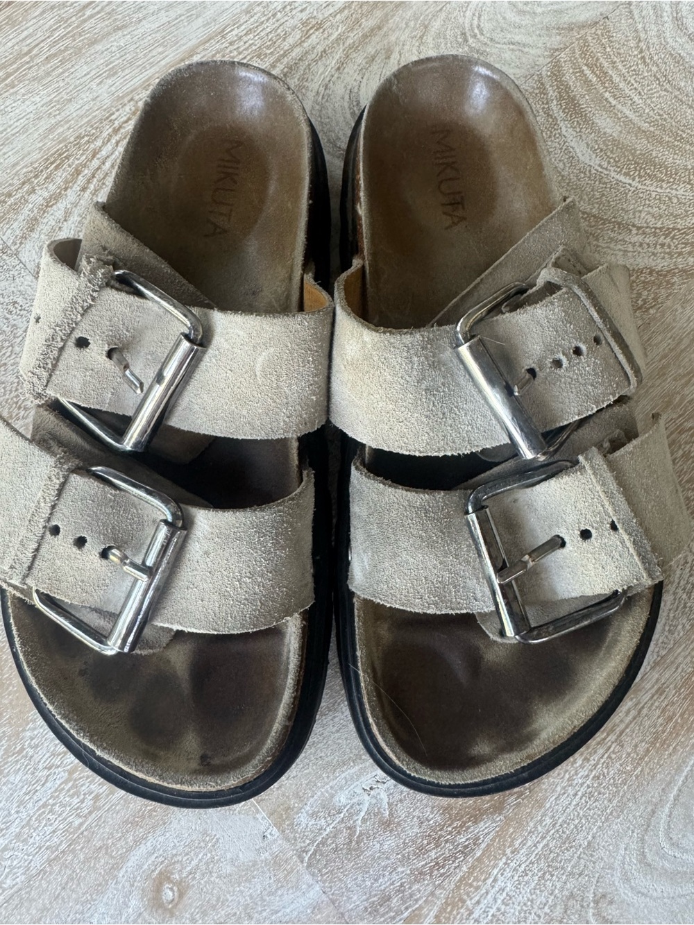 Mikuta beige suede buckle sandals